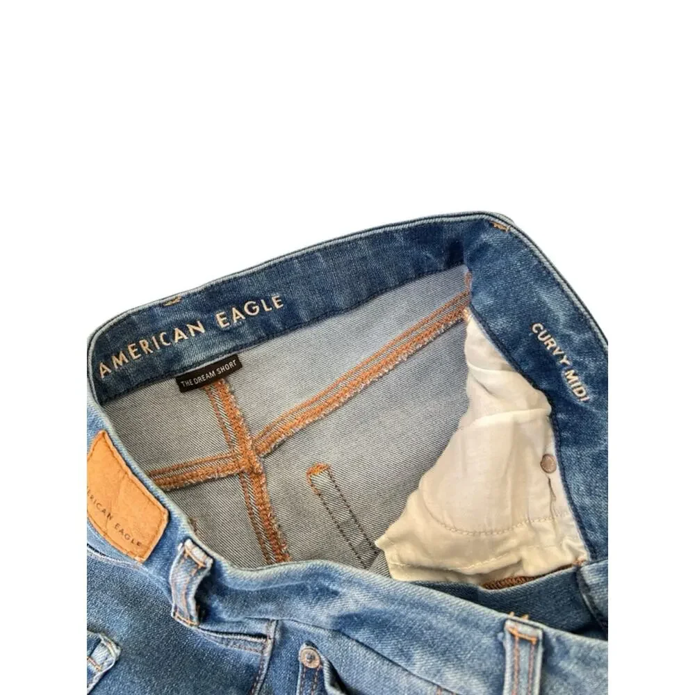 American Eagle Dream Curvy Midi High-Waisted Jean Shorts 8 Medium Indigo